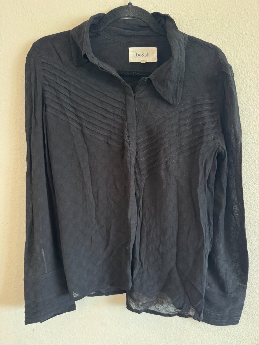 ba&sh Black Long Sleeve Sheer Button-Up Shirt Size 1
